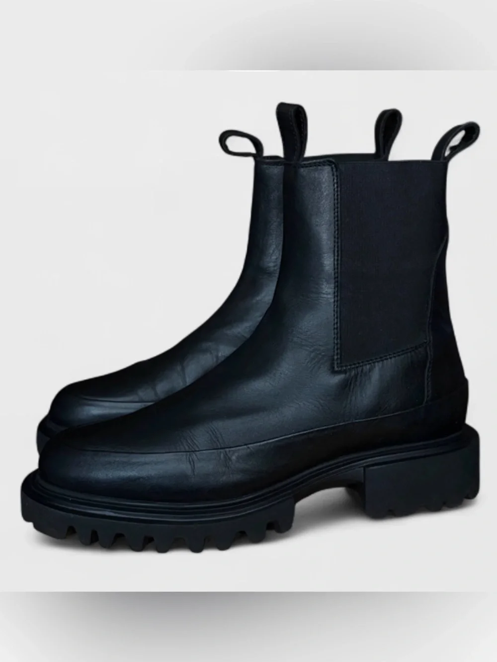 ALLSAINTS Harlee Black Leather Lug Sole Chelsea Boots US 9.5 EU 39.5 Chunky⁠